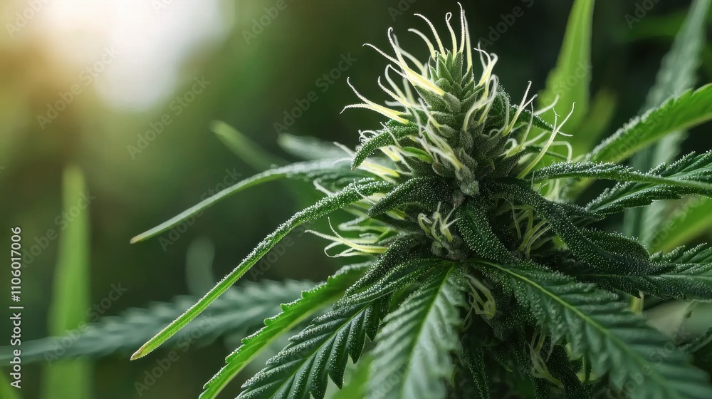 Cannabis plant growth in nature macro photography green environment natural lighting botanical concept