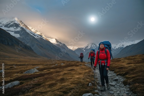 Trekking Adventure Facing Nature's Elements and Navigating Challenging Terrain