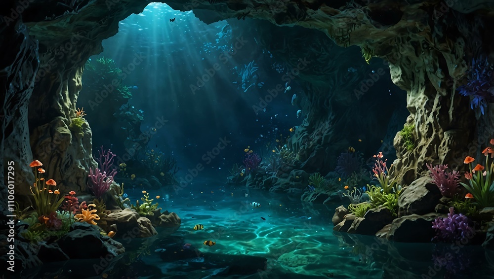 Obraz premium Enchanted underwater cavern in hyperrealistic detail.