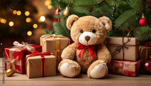 christmas teddy bear with gifts