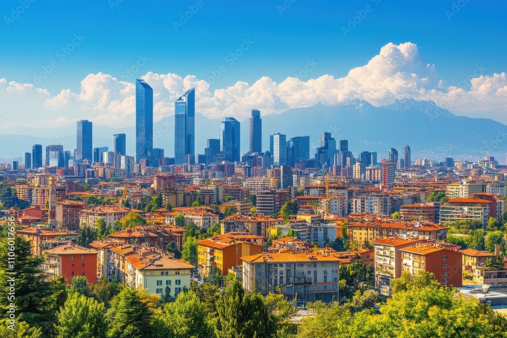 Obraz premium Milan Skyline: Aerial View of Modern Skyscrapers in Porto Nuovo Business District, Italy