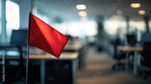 Red Flag Warning Office Desk, Empty Workspace, Business Crisis