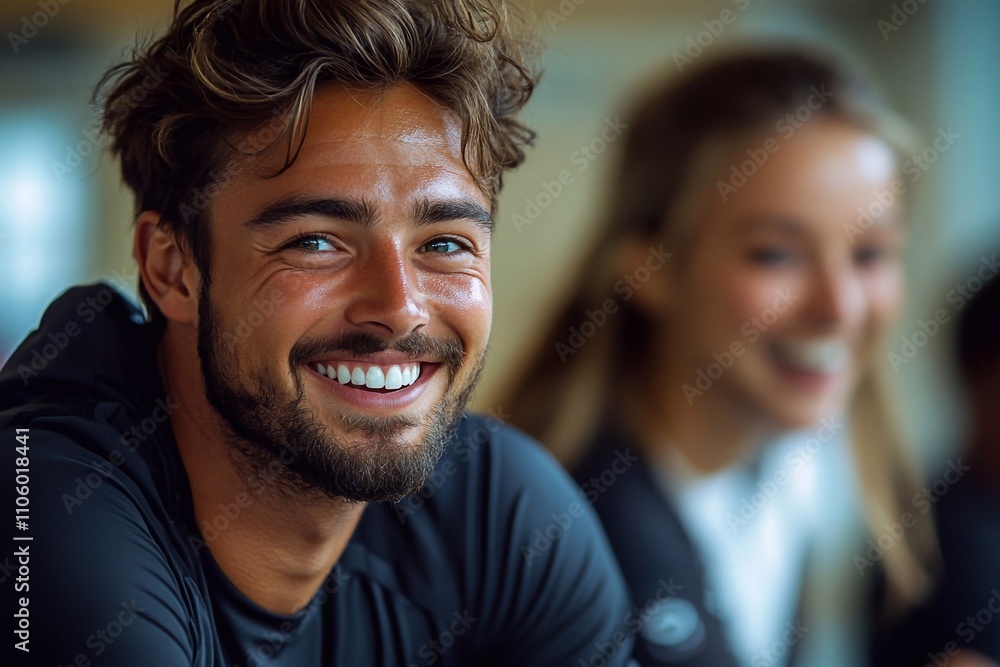 A happy man's face expresses joy and contentment. His eyes shine with happiness. He may be in a moment of success, celebration, or simply enjoying life. A happy man's face expresses joy and contentment. His eyes shine with happiness. He may be in a moment of success, celebration, or simply enjoying life.