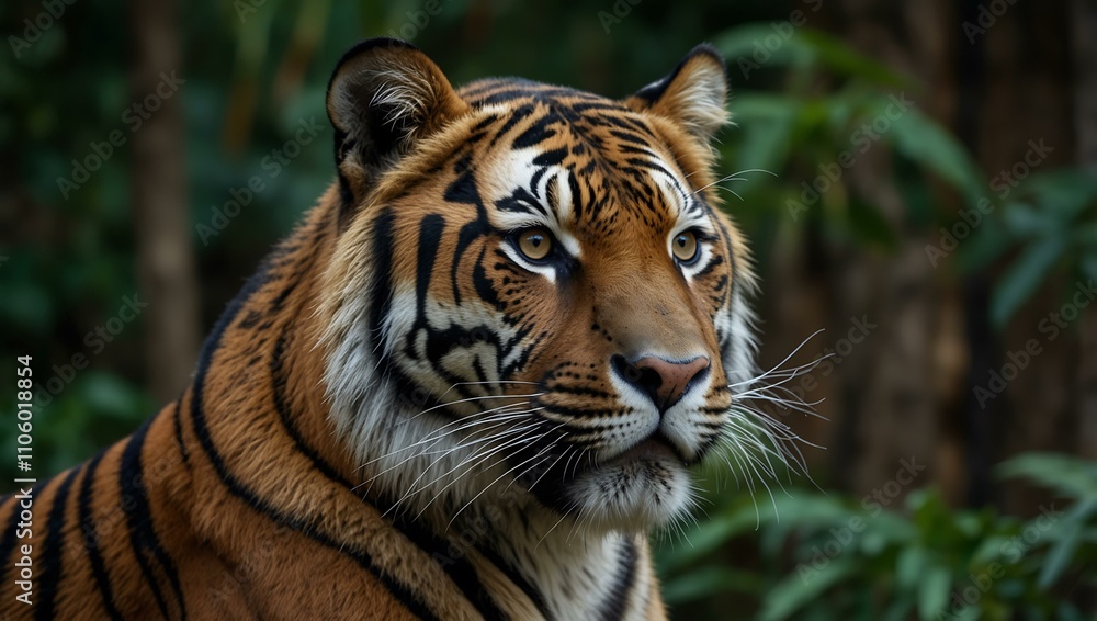 Obraz premium Endangered sumatran tiger, showcasing its fur and gaze.