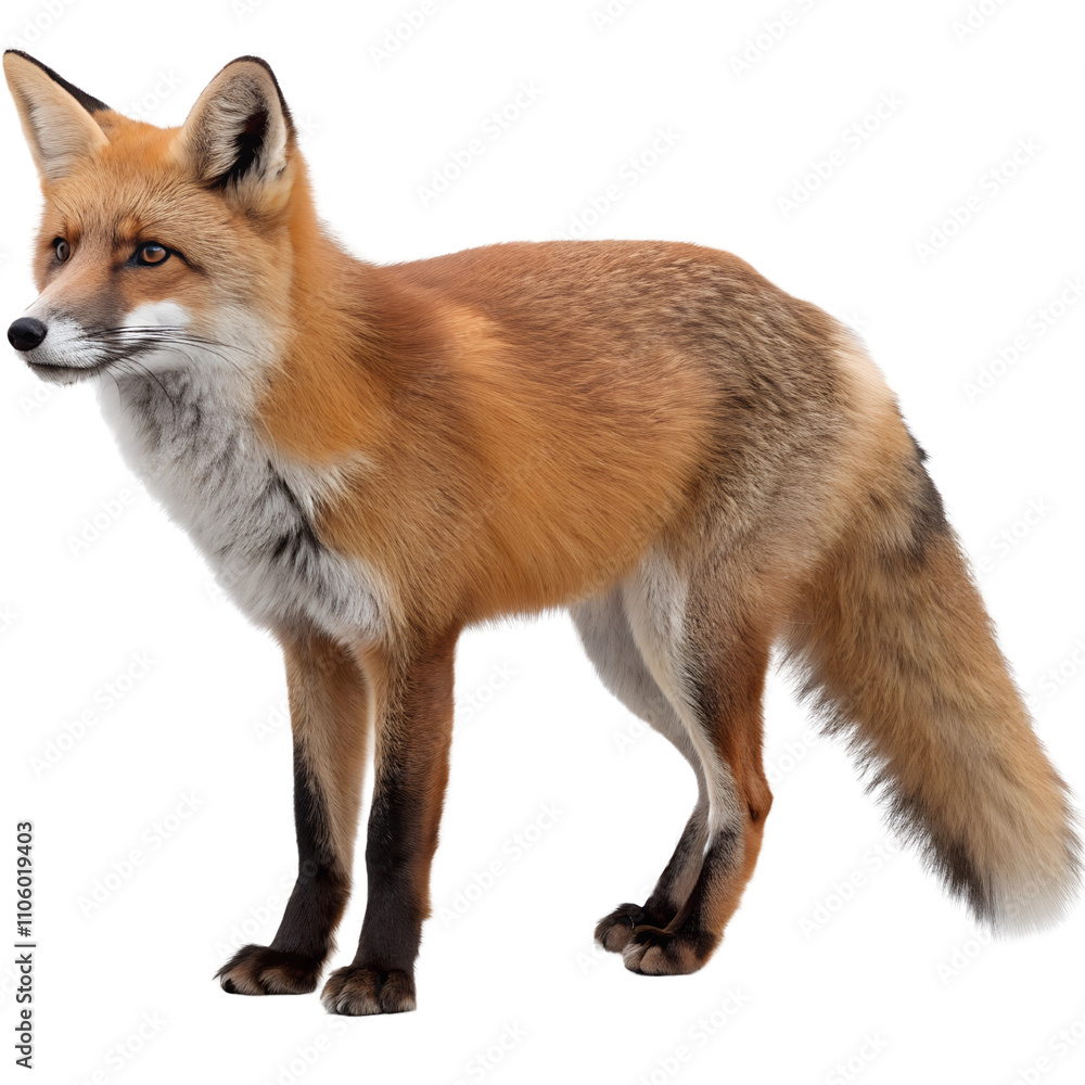 Obraz premium Realistic Illustration of a Red Fox Isolate On Transparent Background Cutout, PNG file, Cutout file