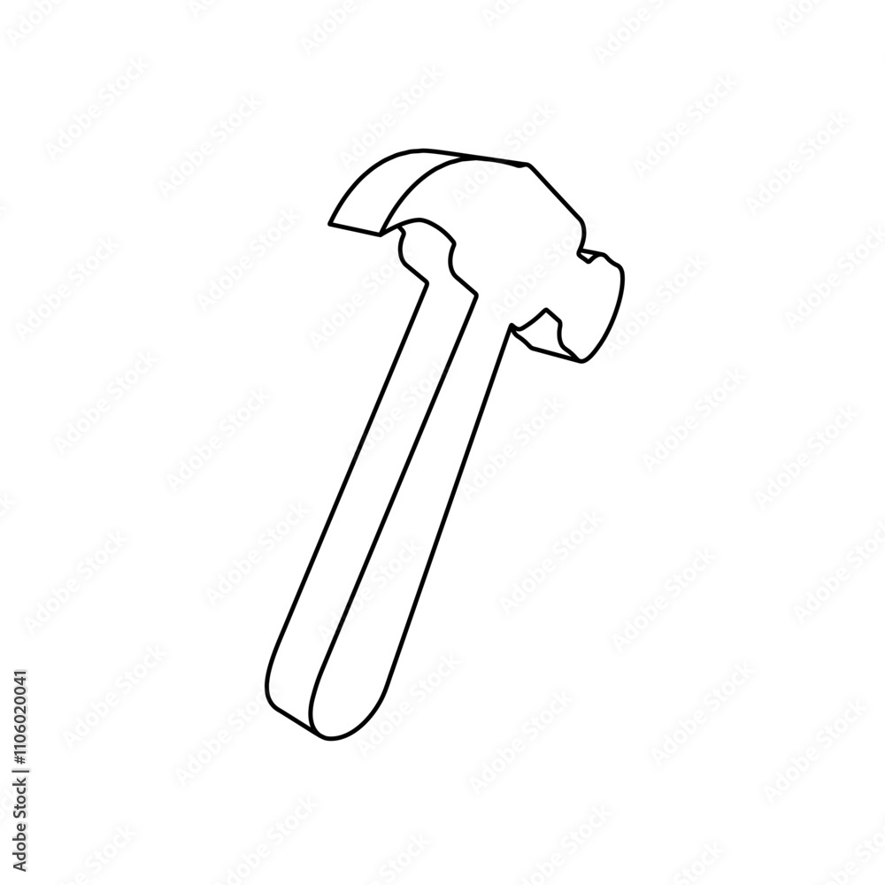 The outline of a large hammer symbol is made with black lines. 3D view of the object in perspective. Vector illustration on white background The outline of a large hammer symbol is made with black lines. 3D view of the object in perspective. Vector illustration on white background