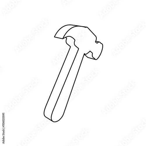 The outline of a large hammer symbol is made with black lines. 3D view of the object in perspective. Vector illustration on white background