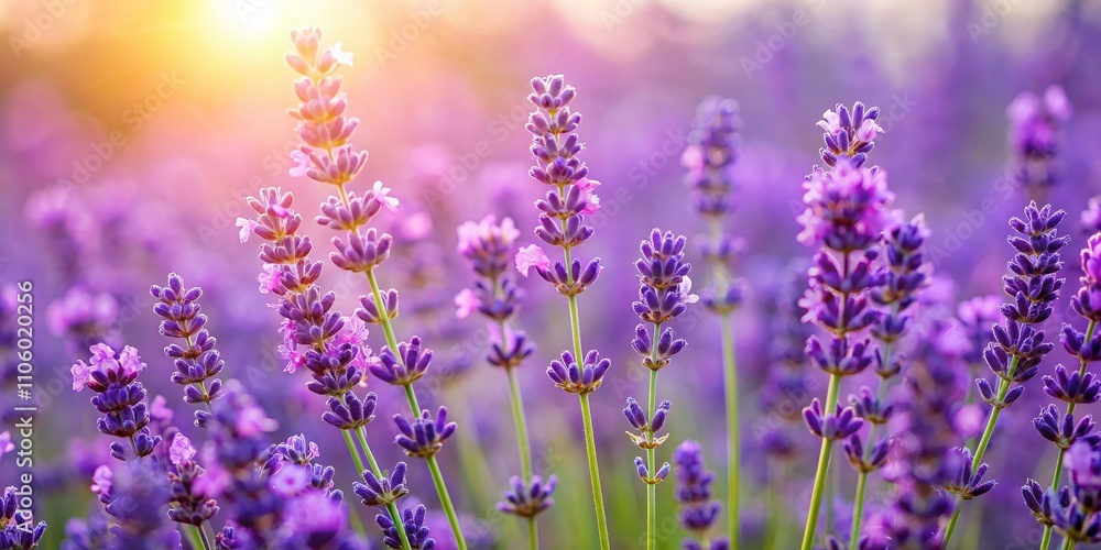Sunlit Lavender Field Close-Up Composition of Purple Blossoms Sunlit Lavender Field Close-Up Composition of Purple Blossoms