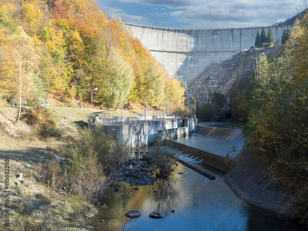 Obraz premium Paltinu Dam, a 108 m high arch dam built on the Doftana River Prahova, Prahova County, Romania