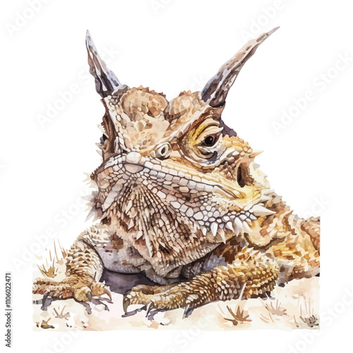 A watercolor painting of Horned Lizard, isolated on a white background. Horned Lizard vector.