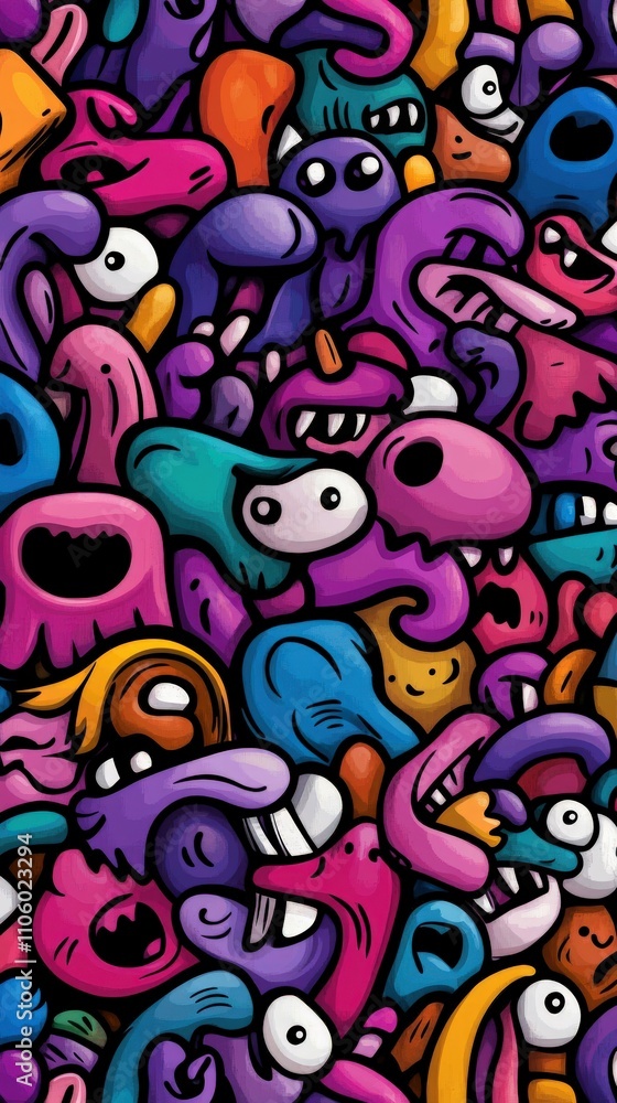 Colorful array of playful monsters in vibrant art design Colorful array of playful monsters in vibrant art design