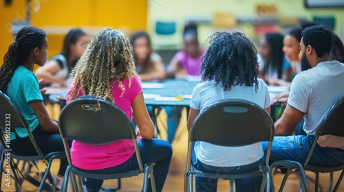 A community meeting discussing strategies to promote equity in education, ensuring all students have access to resources