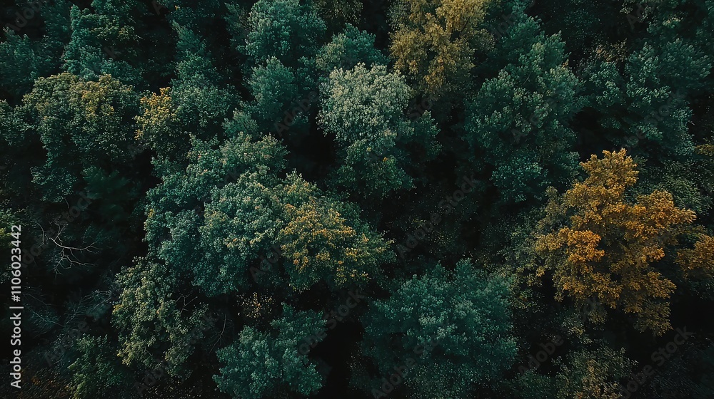 Aerial View of a Lush Dense Forest with Vibrant Green and Yellow Trees in a Nature Landscape, Captured from Above, Showcasing the Beauty of Natural Scenery Aerial View of a Lush Dense Forest with Vibrant Green and Yellow Trees in a Nature Landscape, Captured from Above, Showcasing the Beauty of Natural Scenery