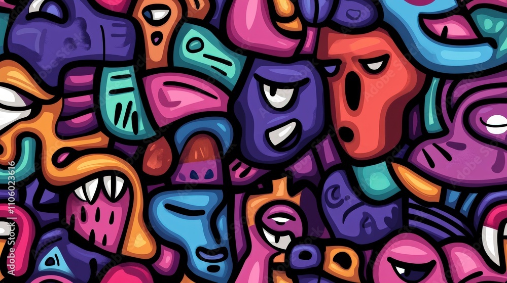 Obraz premium Abstract colored masks in a vibrant, chaotic design