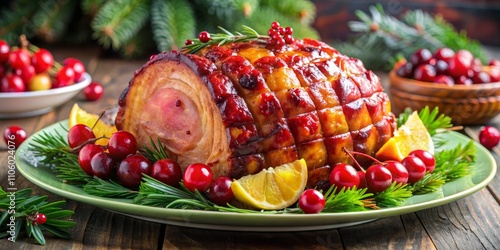 Glazed Ham with Cranberries and Rosemary Festive Christmas Dinner