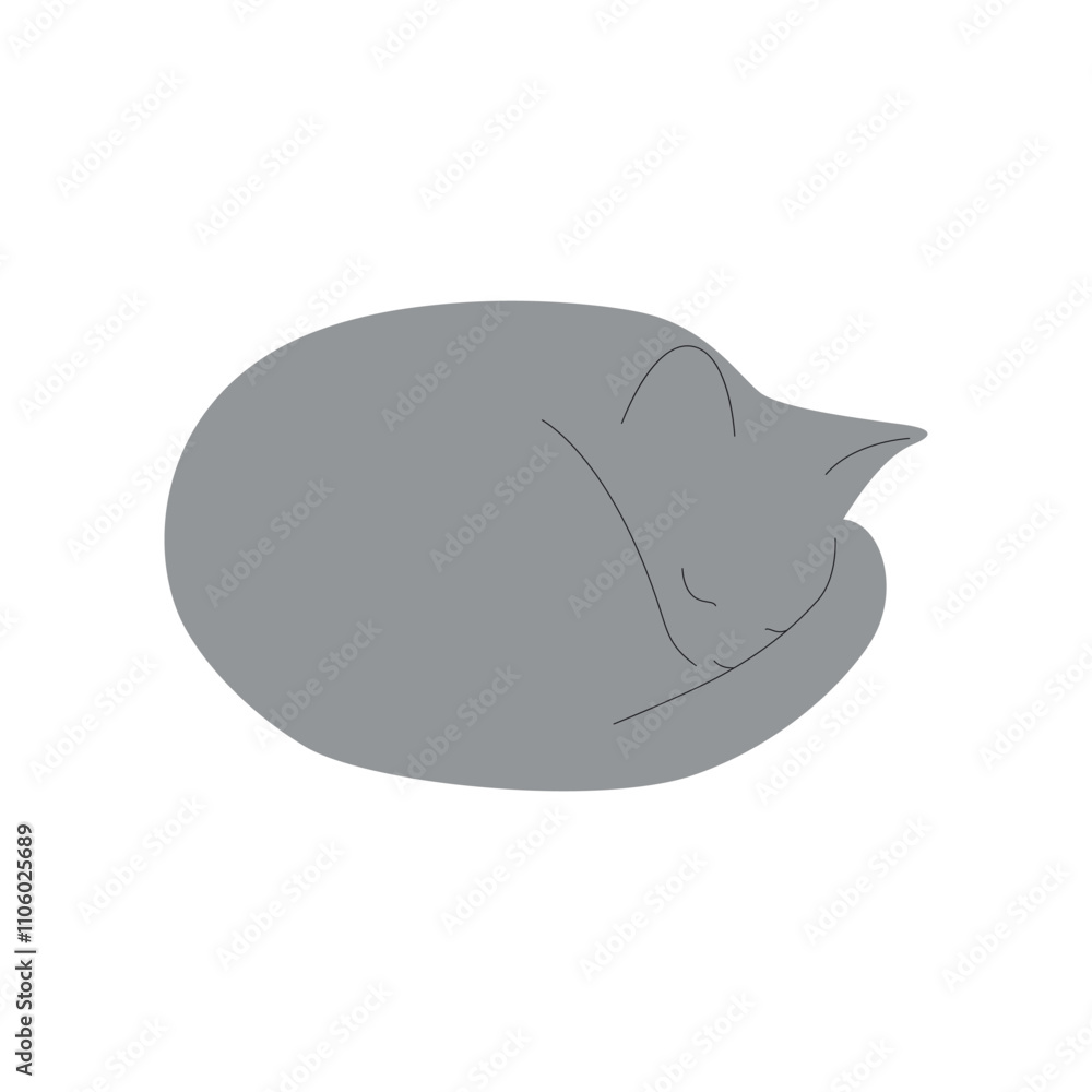 Curled-Up Sleeping Cat Minimalist Line Drawing Curled-Up Sleeping Cat Minimalist Line Drawing