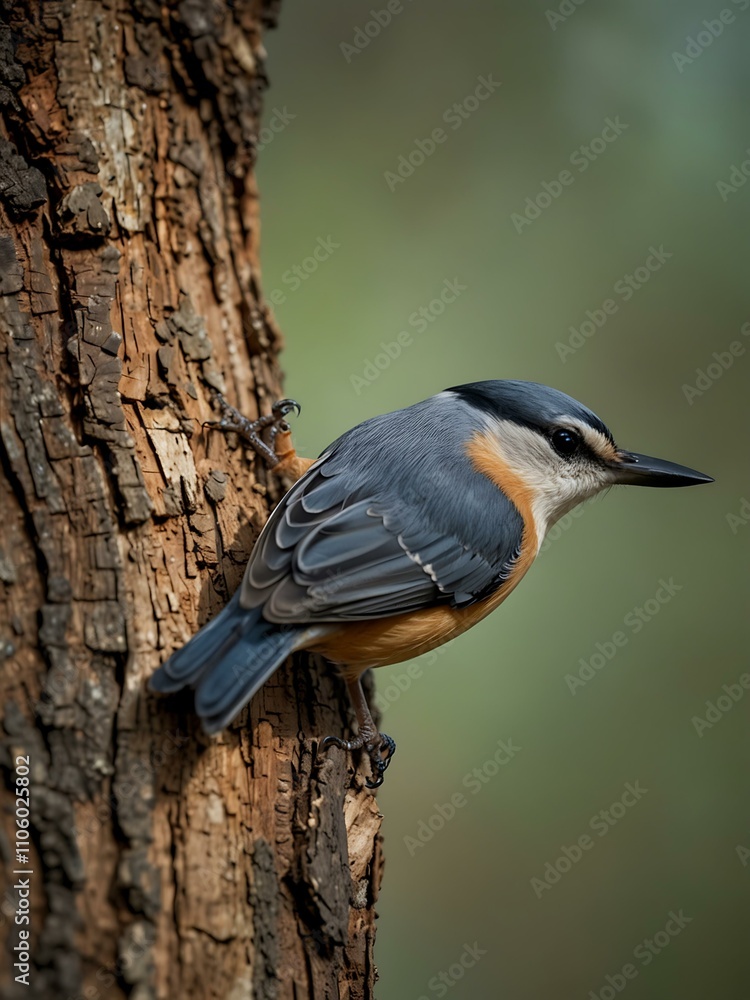 Eurasian nuthatch perched on a tree branch, blurred background. Eurasian nuthatch perched on a tree branch, blurred background.