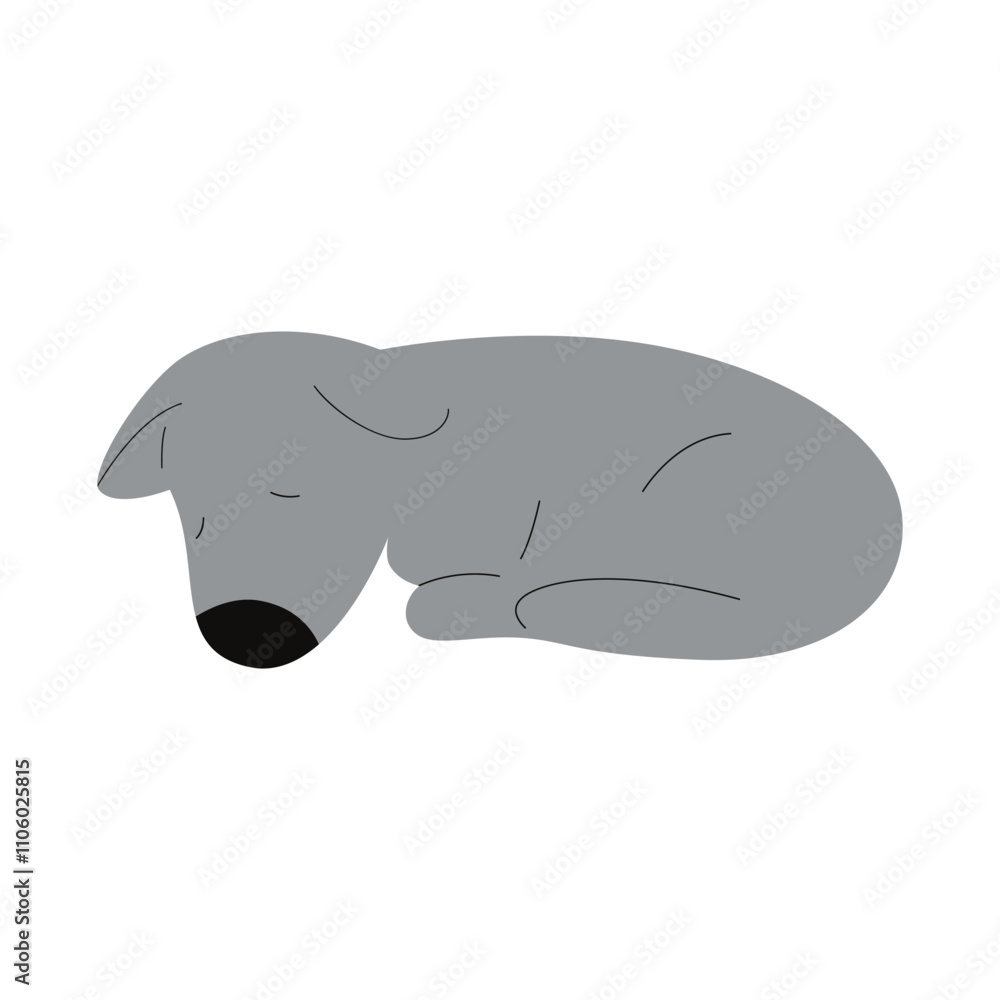 Fototapeta premium Curled-Up Sleeping Dog Minimalist Illustration
