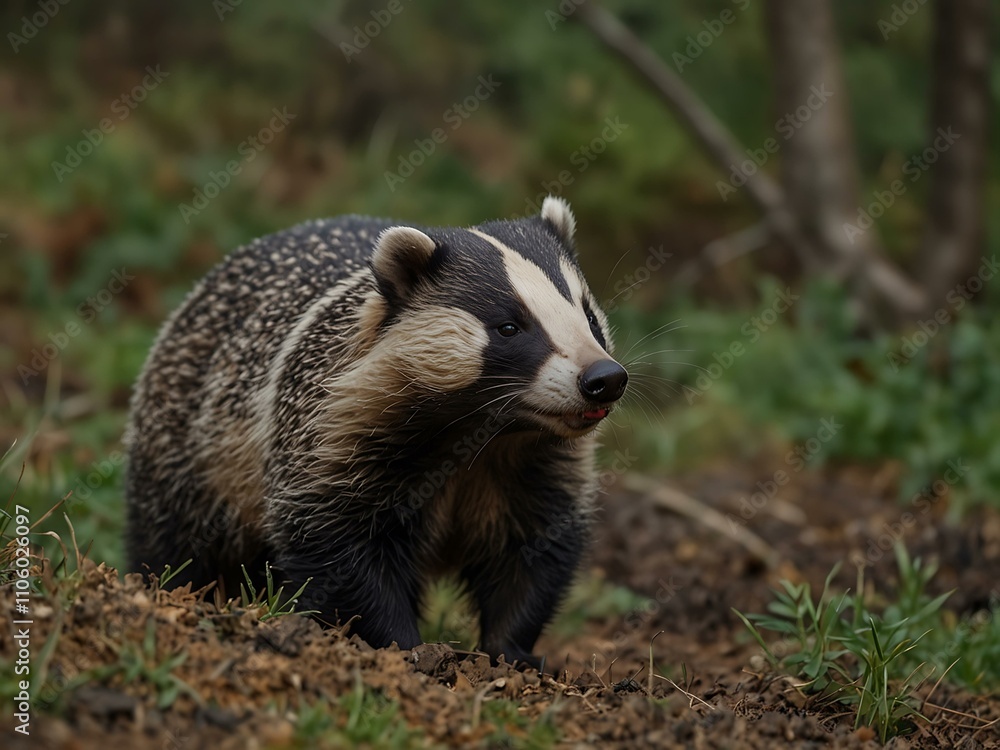 European badger in its natural habitat. European badger in its natural habitat.