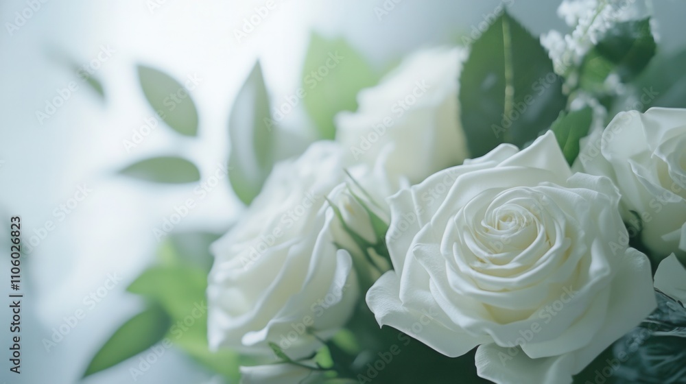 Obraz premium Elegant White Roses Bouquet Soft, Delicate, Floral, Wedding, Romantic