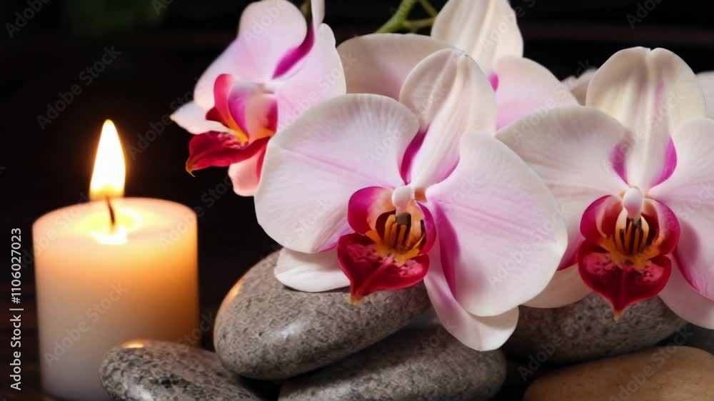 burning scented candles and orchid flowers burning scented candles and orchid flowers