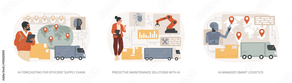 AI in Supply Chain Management abstract concept vector illustrations. AI in Supply Chain Management abstract concept vector illustrations.