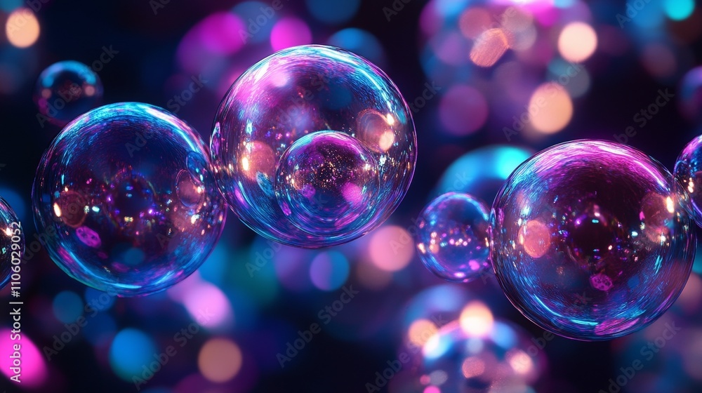 Soap Bubbles Floating Against Colorful Lights Creating Abstract Dreamlike Background Soap Bubbles Floating Against Colorful Lights Creating Abstract Dreamlike Background