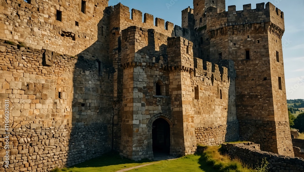 Exploring ancient castle walls and towers with historical architecture. Exploring ancient castle walls and towers with historical architecture.