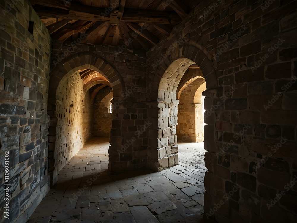 Obraz premium Exploring the inner walls of a historical castle, showcasing its architecture.