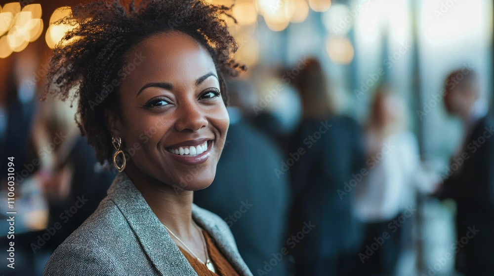 Fototapeta premium A candid business portrait of a woman networking at an event, capturing her engaging personality