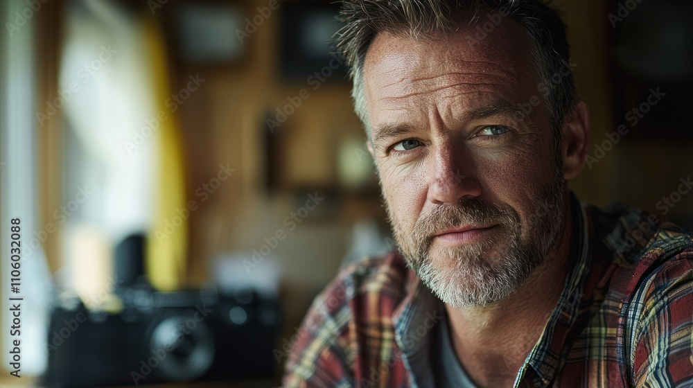 A candid portrait of a man in his 40s enjoying a hobby, reflecting personal interests and passions A candid portrait of a man in his 40s enjoying a hobby, reflecting personal interests and passions