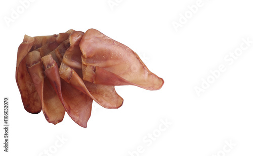 A natural chewable treat for pets. A set of dried pig ears for dogs with a place to copy