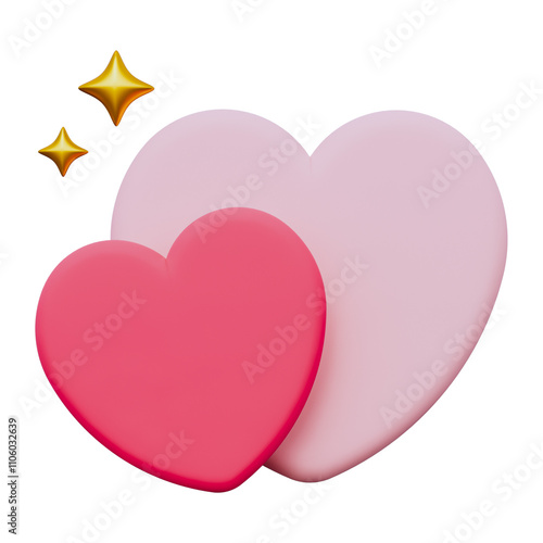 3D Two hearts that are blossoming illustration photo