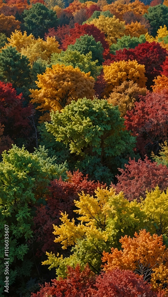 Fall treetops with colorful leaves.
