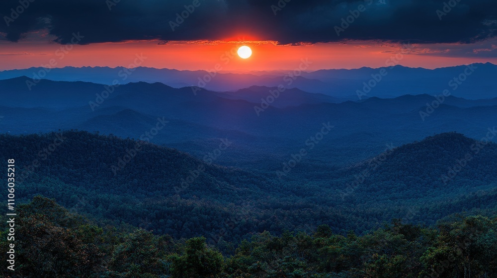 A serene sunset over rolling mountains, casting warm hues across a tranquil landscape. A serene sunset over rolling mountains, casting warm hues across a tranquil landscape.
