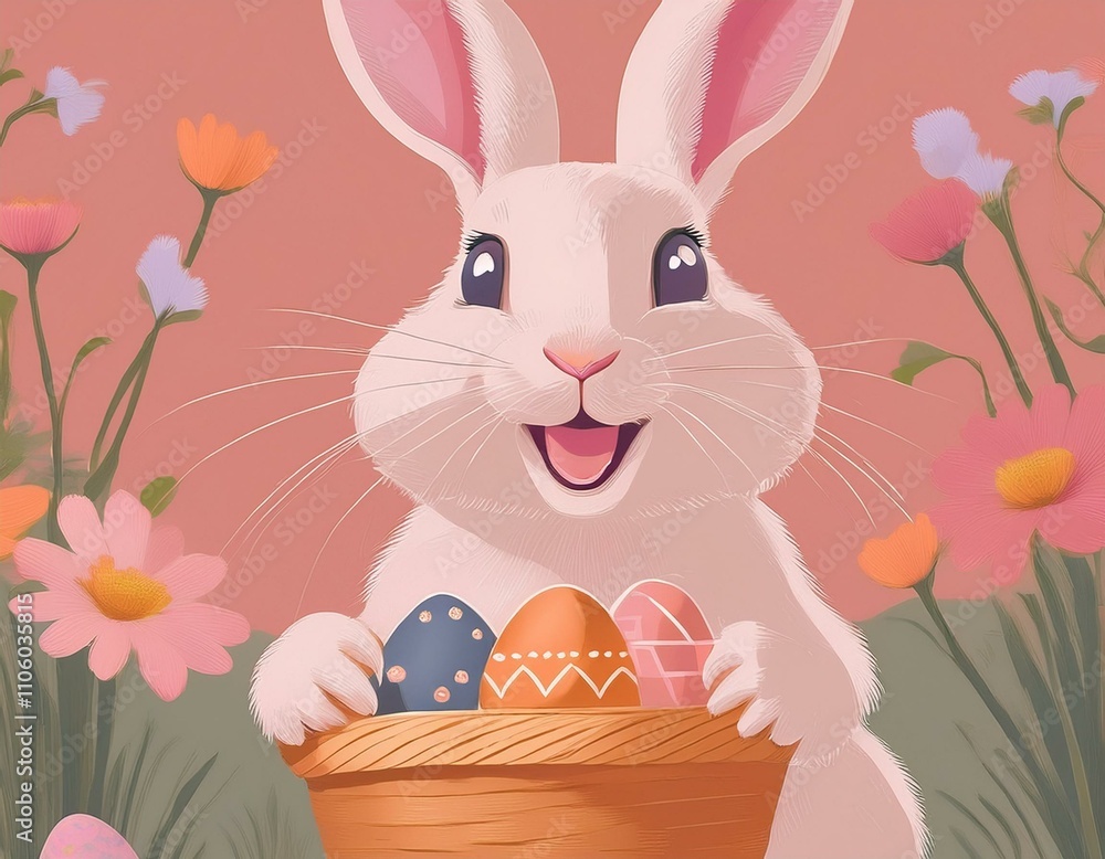 An Easter bunny hiding colorful eggs in an enchanted garden filled with blooming flowers and lush greenery. The scene captures the joy and magic of Easter in a whimsical illustration. An Easter bunny hiding colorful eggs in an enchanted garden filled with blooming flowers and lush greenery. The scene captures the joy and magic of Easter in a whimsical illustration.