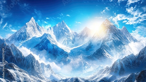 Wallpaper Mural A breathtaking view of snow-capped mountains under a bright blue sky. Torontodigital.ca