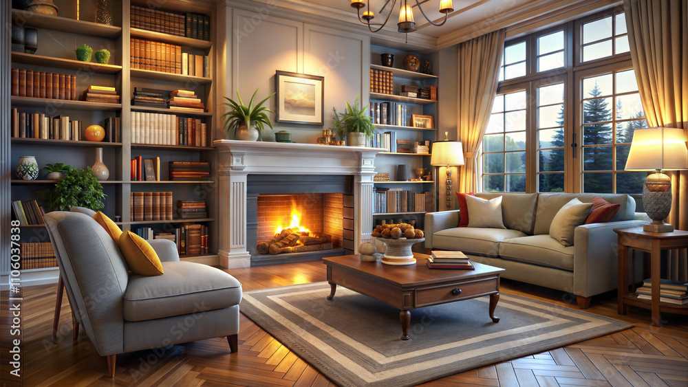 Fototapeta premium modern living room with fireplace design