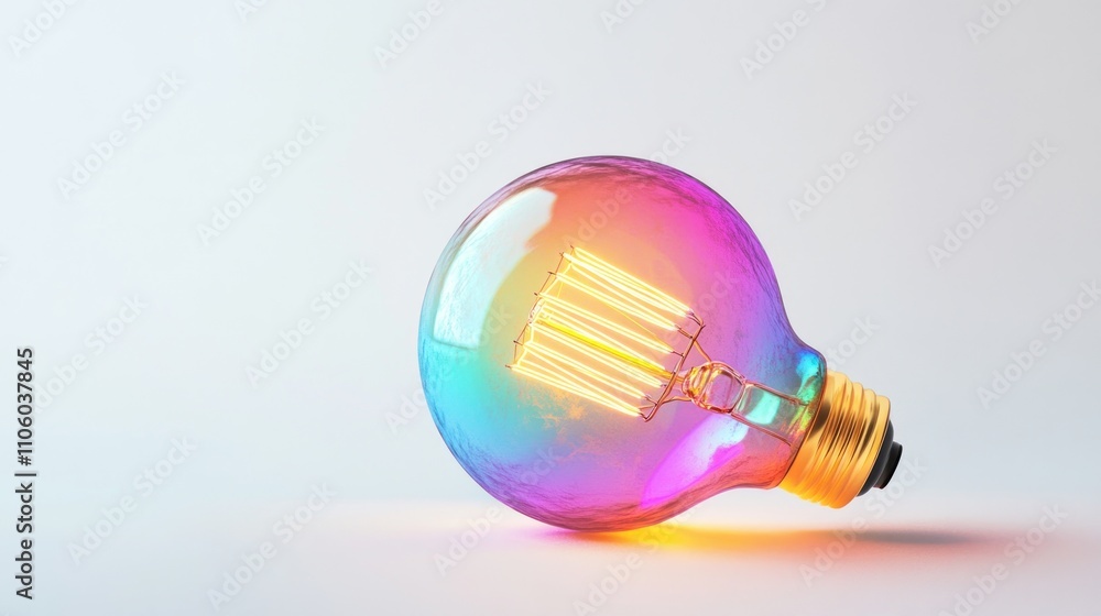 Iridescent lightbulb on white background. Iridescent lightbulb on white background.