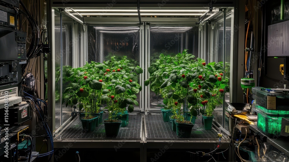 Fototapeta premium Indoor Hydroponic Strawberry Farming Setup