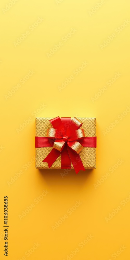 Golden background with a beautifully wrapped present in the center, perfect for celebrating special occasions or holidays, anniversary, box Golden background with a beautifully wrapped present in the center, perfect for celebrating special occasions or holidays, anniversary, box