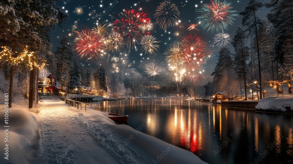 Fireworks Reflecting on Frozen Winter Lake
Fireworks Reflecting on Frozen Winter Lake