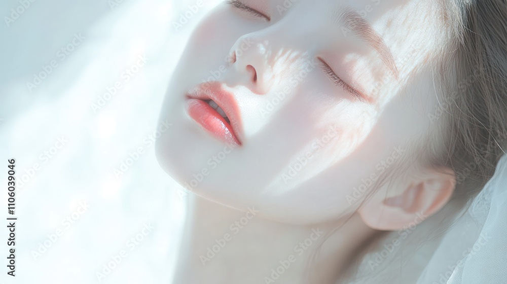 Serene Young Woman Eyes Closed Basking Sunlight Serene Young Woman Eyes Closed Basking Sunlight