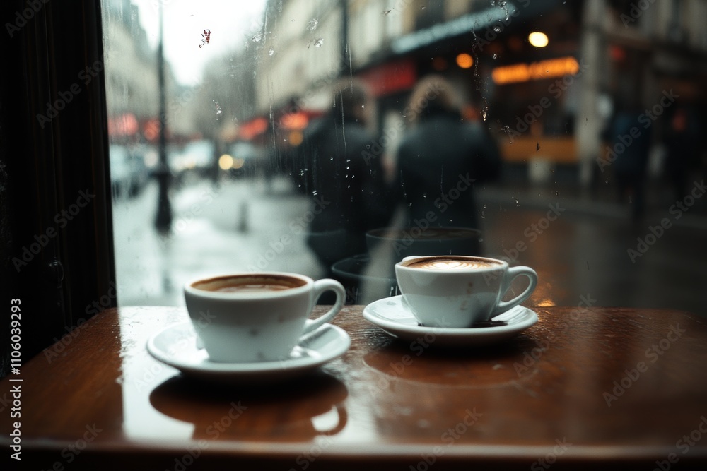 A steaming cappuccino on a rustic wooden table by a window, with a blurred view of a bustling European street outside.
A steaming cappuccino on a rustic wooden table by a window, with a blurred view of a bustling European street outside.
