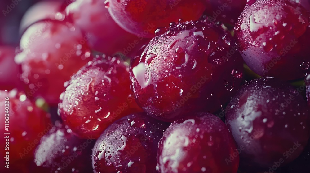 Close Up of Fresh Red Grapes Glimmering with Dew Drops Captured in High Definition for Nature and Food Photography Lovers Close Up of Fresh Red Grapes Glimmering with Dew Drops Captured in High Definition for Nature and Food Photography Lovers