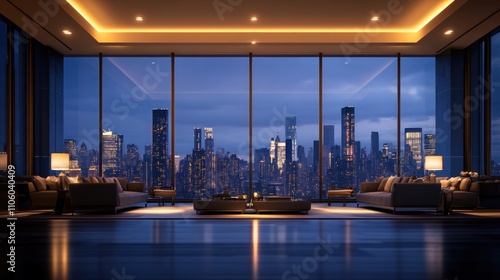 Night Cityscape View from Luxurious Apartment