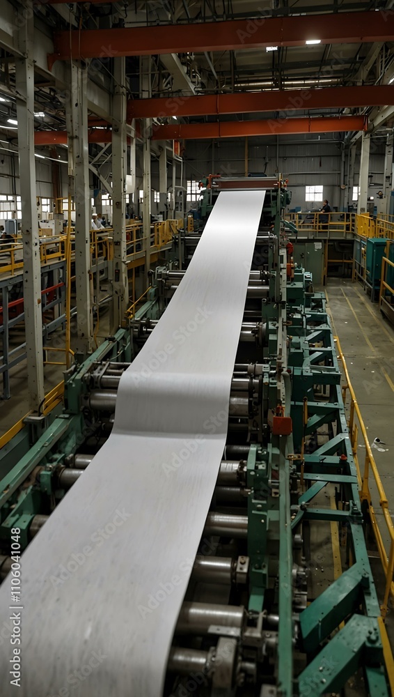 Fast-moving paper on a production line. Fast-moving paper on a production line.