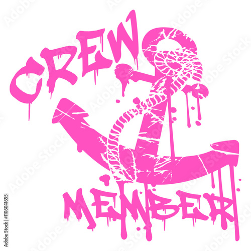 Sailing Crew Member Anchor Graffiti Spray Drops Design Lover Art Vector Illustration Card T-Shirt Poster Sticker Graphic Print Decorative Drawing Isolated Logo Decoration Symbol Creative Cool Style
