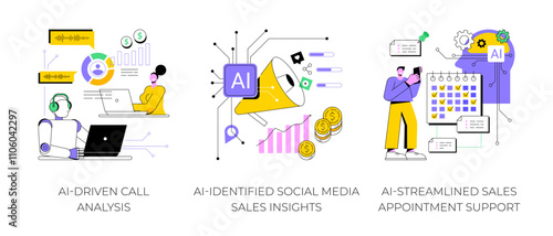 AI-Backed sales strategies abstract concept vector illustrations.