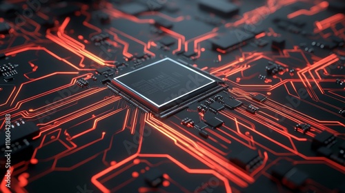 Extreme close-up of a CPU and motherboard, showing the chipset and fine traces, modern design with plenty of space for logo customization, Photorealistic